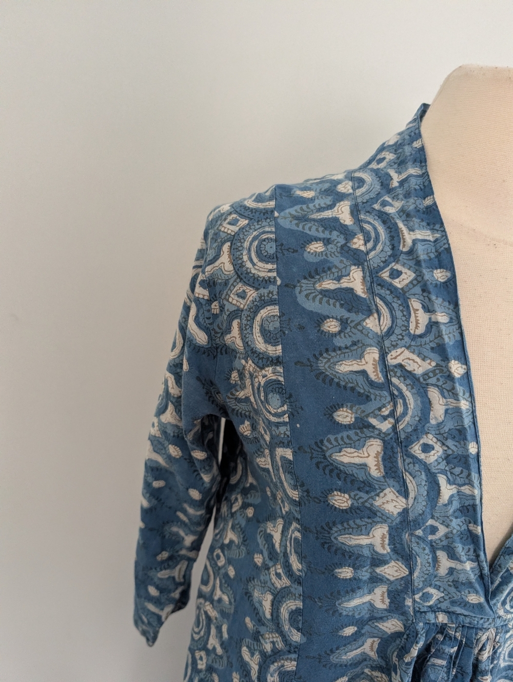 Women's Bellero Pooja Dress Medium Block Print Dusty Blue Maxi Oversized Flowy - Picture 8 of 10
